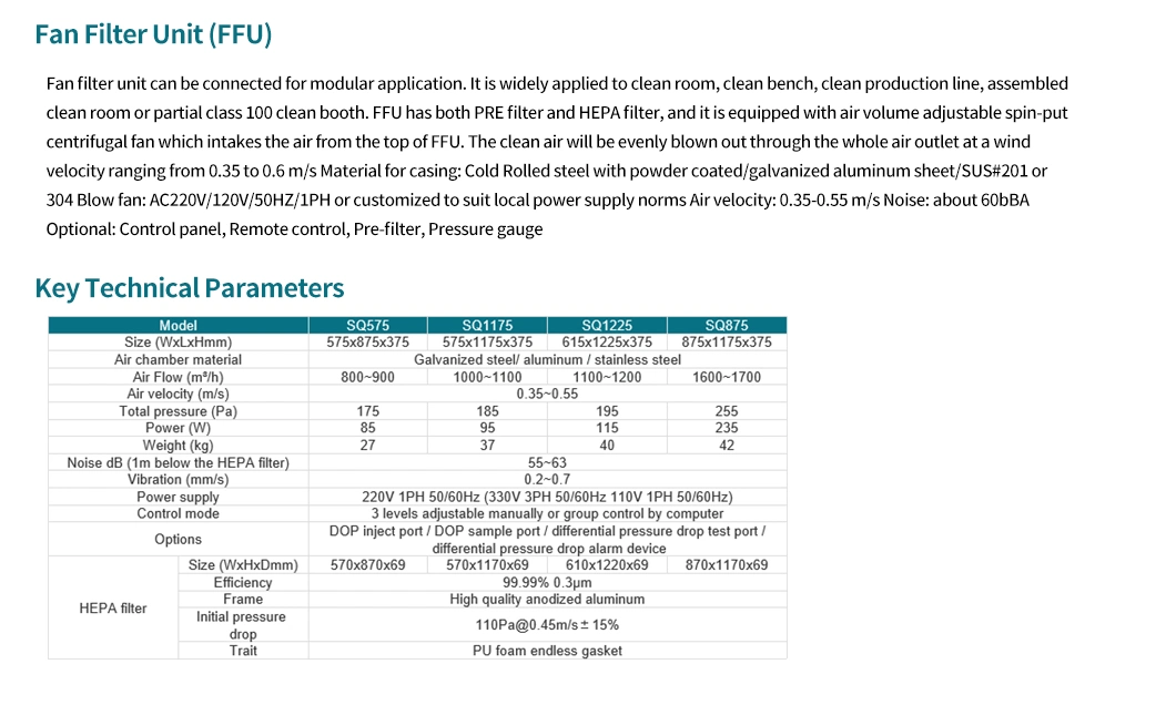 Air Cleaning Equipment for Clean Room, FFU Fan Filter Unit with Low Noise